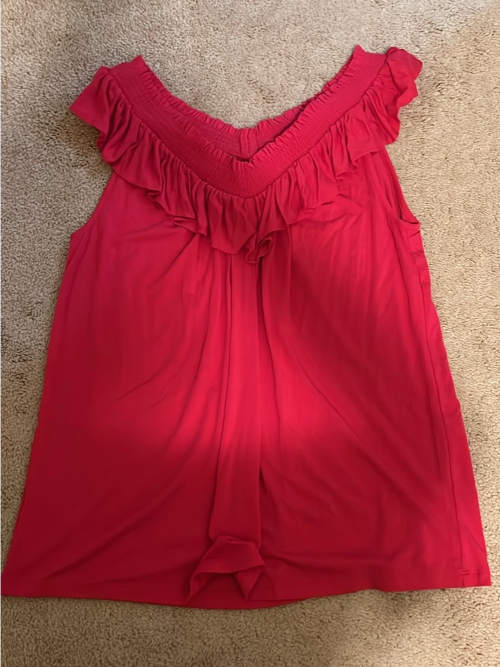 Ann Taylor Ruffled V-Neck Sleeveless Tank - Bright Pink